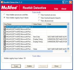 Odnaleźć rootkity: Zamaskowane wpisy w Rejestrze znajdzie McAfee Rootkit Detective.