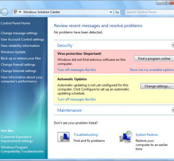 Windows Solution Center z wersji rozwojowej Windows 7
