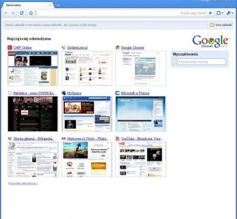 Praktyczny system nawigacji. Chrome pokazuje ostatnio oglądane i najczęściej odwiedzane witryny w każdej nowo otwartej zakładce