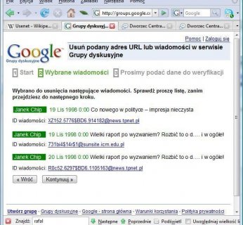 3. Jeśli adres email jest tym, który podano przy wysyłce postów, system przygotowuje je do usunięcia.