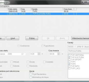 Koniec z przegapionymi odcinkami seriali! DVB Dream daje nam do dyspozycji harmonogram, w którym zaprogramujemy czas nagrywania.