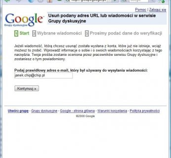 1. Podajemy adres email, ktorego uzywaliśmy wysyłając wiadomość na grupy dyskusyjne.