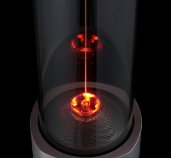 Smukła kolumna ze skóry i szkła emitująca dźwięk we wszystkich kierunkach