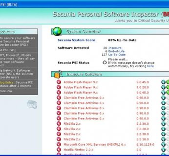 Secunia PSI pokazuje, które aplikacje zawierają luki w zabezpieczeniach, i zamyka je.