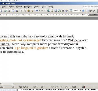 komentarze autora w dokumencie worda