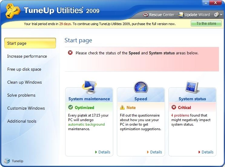 Porgram do optymalizacji systemu TuneUp Utilities 2009