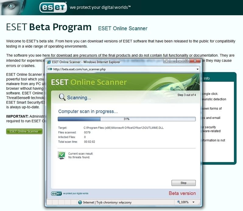 Testy beta nowego skanera online firmy ESET
