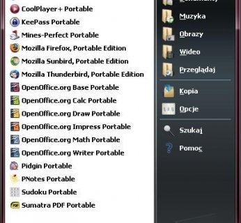 PortableApps Suite to doskonale zorganizowany i łatwy w konfiguracji zbiór przenośnych aplikacji wraz z wygodnym menu. Stworzono do niego dziesiątki bezpłatnych programów, udostępnianych na stronie www.portableapps.com. Wybraną aplikację dodajemy do menu, klikając odpowiednią opcję w PortableApps Suite. Ważnym dodatkiem jest łatwy w obsłudze system tworzenia kopii zapasowej.