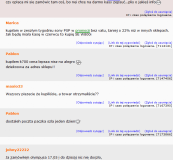 Na forum Tlenu pod fałszywymi nickami oszuści reklamowali swój sklep.