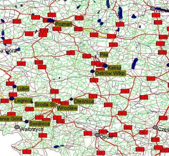 Mapka operacyjna policji przedstawia miasta, w których przestępcy najczęściej wybierali pieniądze, używając do tego podrobionych kart kredytowych.