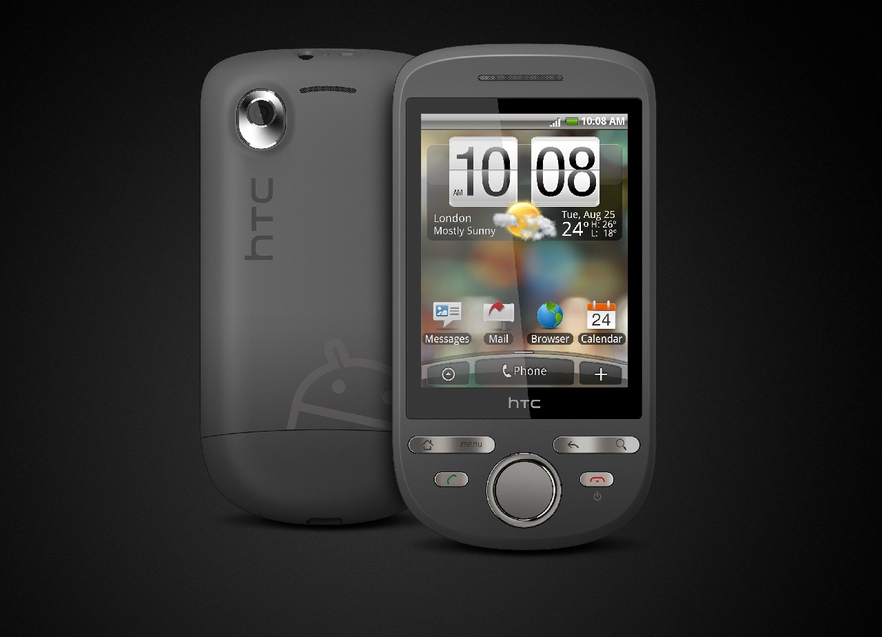 Smartfon HTC z wytatuowanym Androidem