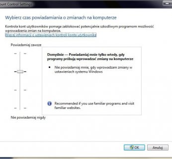 W Windows 7 sami możemy ustalić, jak często UAC będzie pytało nas o zgodę.