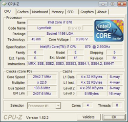 Zrzut z aplikacji CPU-Z, która wyświetla dane procesora Core i7-870.