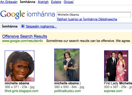 Google wyjaśnia obecność obraźliwego zdjęcia Michelle Obamy