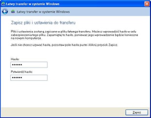 Posługując się narzędziem Łatwy transfer w systemie Windows, zabezpieczymy hasłem plik z naszymi dokumentami i ustawieniami.
