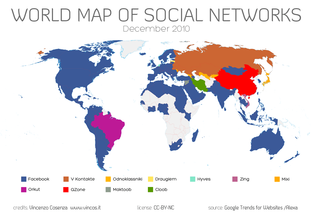 Zobacz na mapie, jak Facebook podbija świat. Grenlandia i Rosja ciągle się broni!