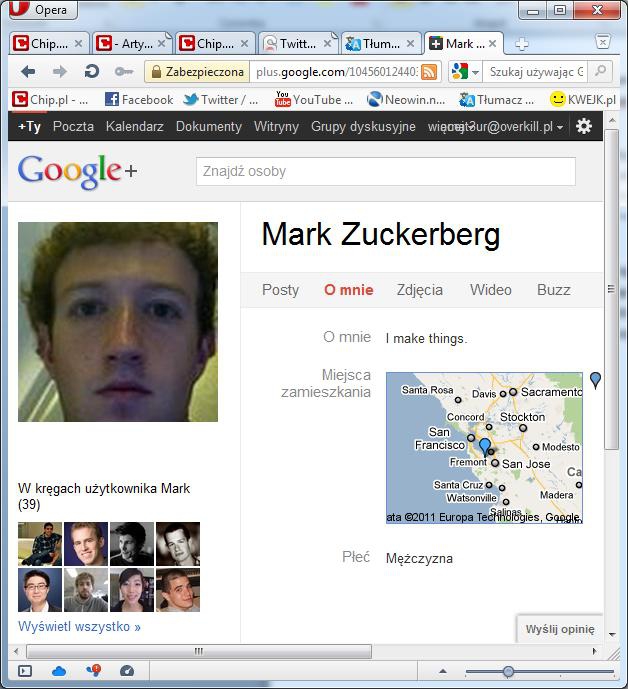 Mark Zuckerberg na Google+
