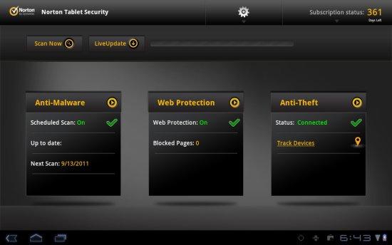 Norton Tablet Security chroni przed skutkami zgubienia lub kradzieży tabletu