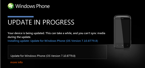 Zrzut ekranowy z Zune i aktualizacji do Windows Phone Refresh