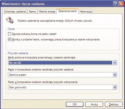 Pokrywa zamknięta, laptop włączony: by notebook działał przez cały czas i z zamkniętą pokrywą, konieczne są drobne zmiany w konfiguracji