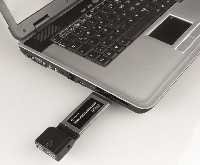 Szybki interfejs: jeśli notebook ma gniazdo ExpressCard, to można go dodatkowo wyposażyć w kontroler USB 3.0 (tutaj Sharkoon)