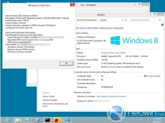 Nielegalnie aktywowany Windows 8 (źródło: Neowin)