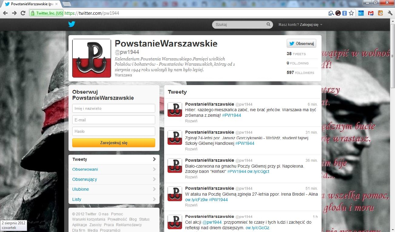 Powstanie Warszawskie relacjonowane “na żywo” na Twitterze.