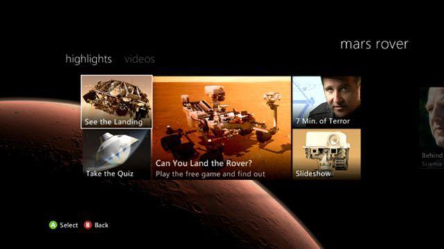 Tak będzie wyglądał dział na Xbox Live poświęcony Curiosity