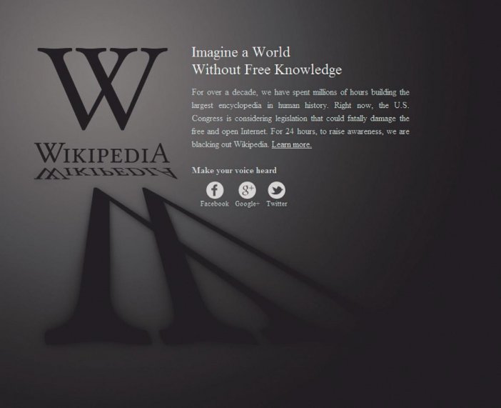 Wikipedia zadziałała jak potężna platforma sprzeciwu wobec restrykcyjnych amerykańskich projektów ustaw SOPA i PIPA
