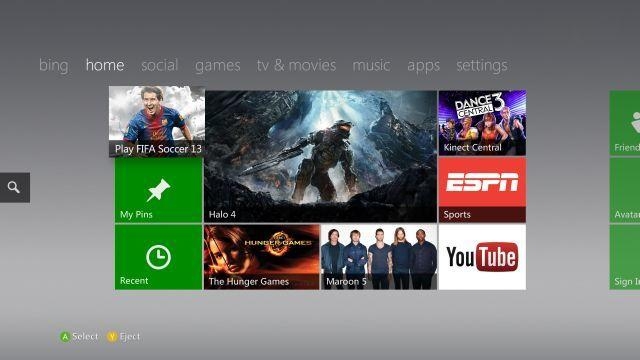 Główne menu nowego systemu operacyjnego konsoli Xbox 360