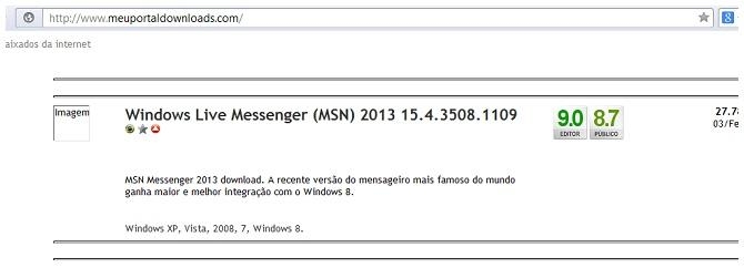 Brazylijska strona WWW z fałszywym pakietem instalacyjnym MSN Messengera