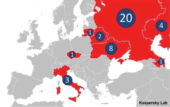 Liczba infekcji zanotowanych w poszczególnych krajach przez technologię Kaspersky Security Network, marzec 2013 r.