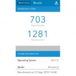 Geekbench sprawdza faktyczną wydajność iPhone'a 5C. Zgodnie z logiką, nie odbiega ona od wydajności iPhone'a 5. Sercem telefonu jest układ Apple A6. Podczas testów system działał sprawnie, bez spowolnień czy skoków ekranu.