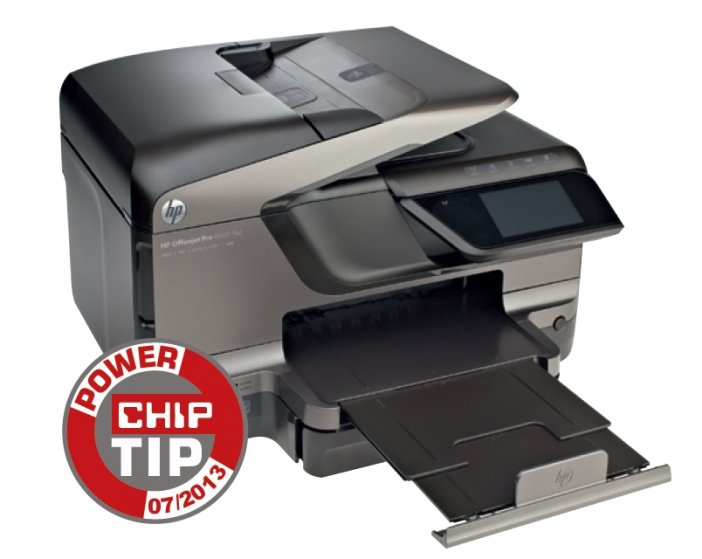 Sprzęt polecany do biura i zwycięzca testu: HP Officejet Pro 8600 Plus. Niskie koszty eksploatacji czynią go szczególnie interesującym, gdy w grę wchodzi duży wolumen wydruków.