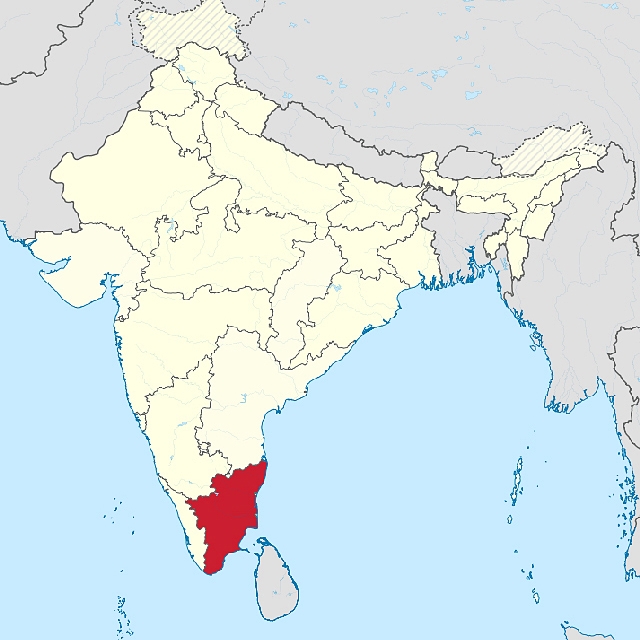 Stan Tamilnadu na mapie Indii. Źródło: Wikipedia.