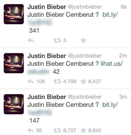 Takie wpisy pojawiły się na profilu Justina Biebera po włamaniu na jego Twitterowe konto