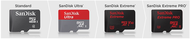 cztery karty microSD firmy SanDisk