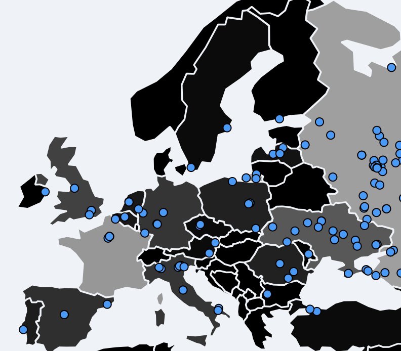 Najmocniej zaatakowane przez WannaCry miejsca w Europie (fot. Twitter - Centrum Prywatności)