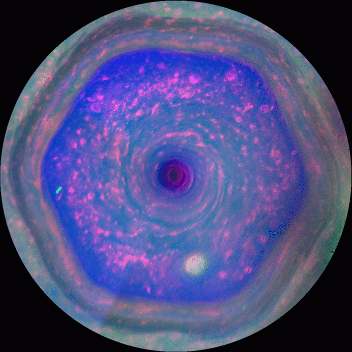 cassini - heksagonalny sztorm na biegunie Saturna