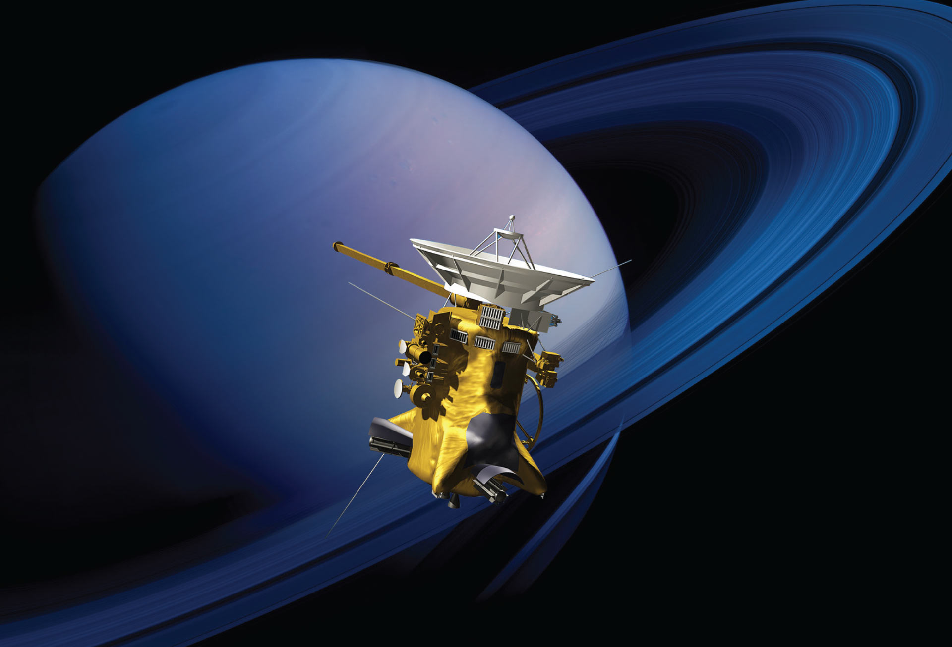 Sonda Cassini na tle Saturna
