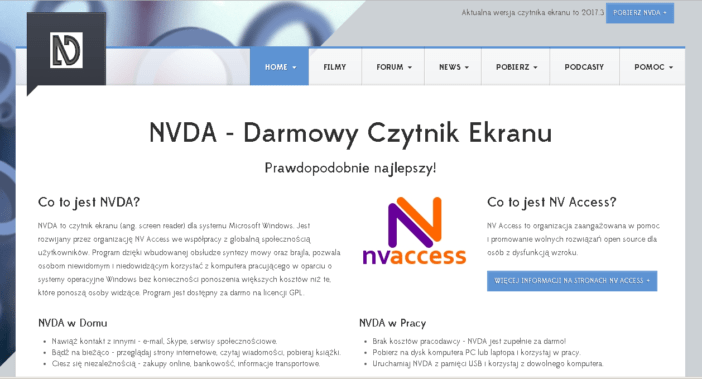 Zrzut ekranu programu NVDA.