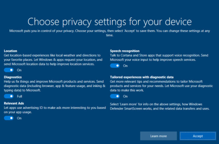 ustawienia prywatności w Windows 10