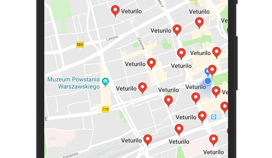 Informacje o rowerach miejskich w Mapach Google