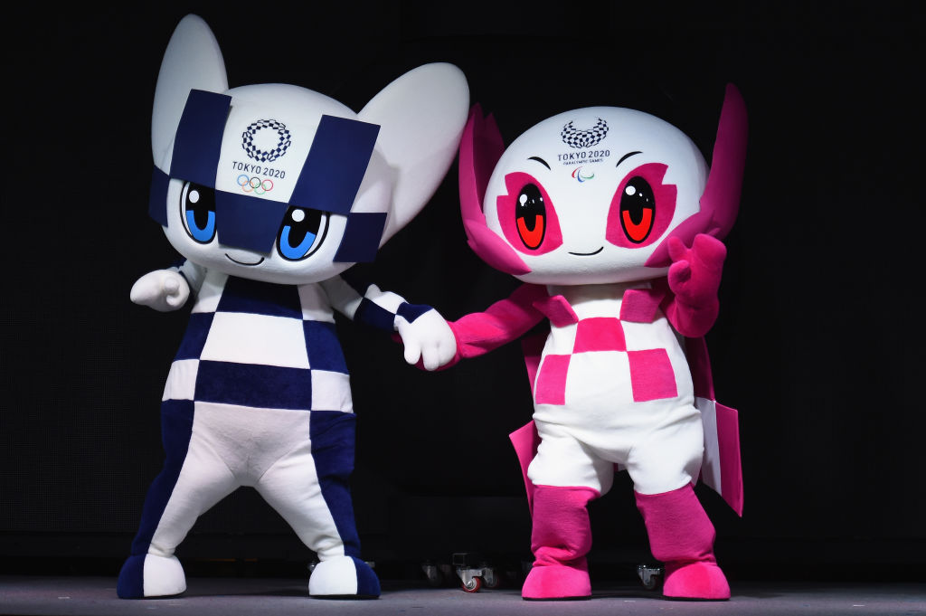 TOKYO, JAPAN &#8211; JULY 24:  Tokyo 2020 mascots, Miraitowa (L) and Someity (R) on stage during the Tokyo 2020 Olympic Games Two Years To Go Ceremony at Tokyo Skytree on July 24, 2018 in Tokyo, Japan.  (Photo by Matt Roberts/Getty Images)
