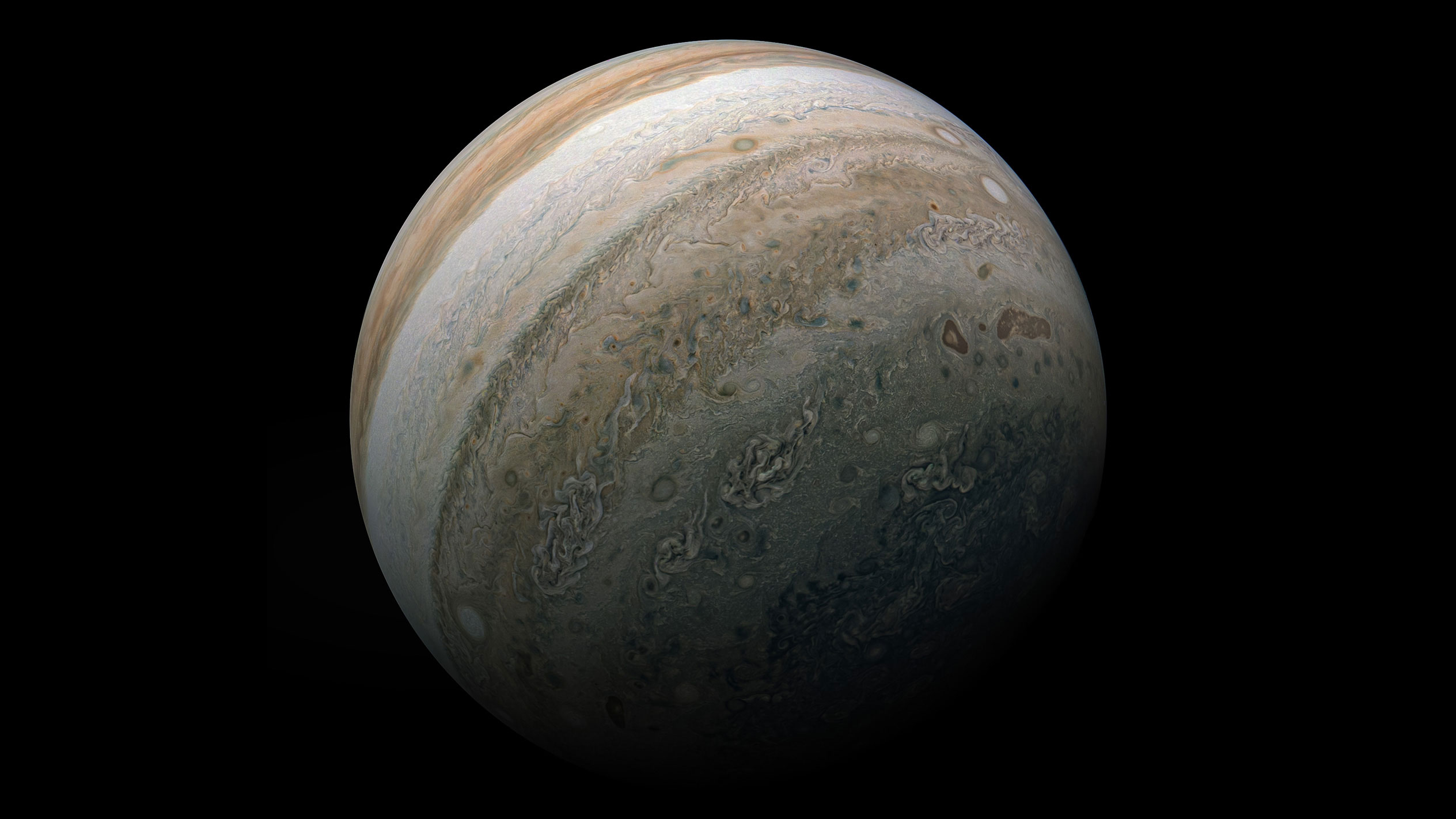 Południowa półkula Jowisza widziana przez sondę Juno
