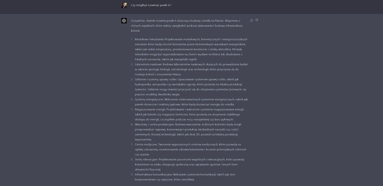 Rozwinięcie odpowiedzi o lot na Marsa