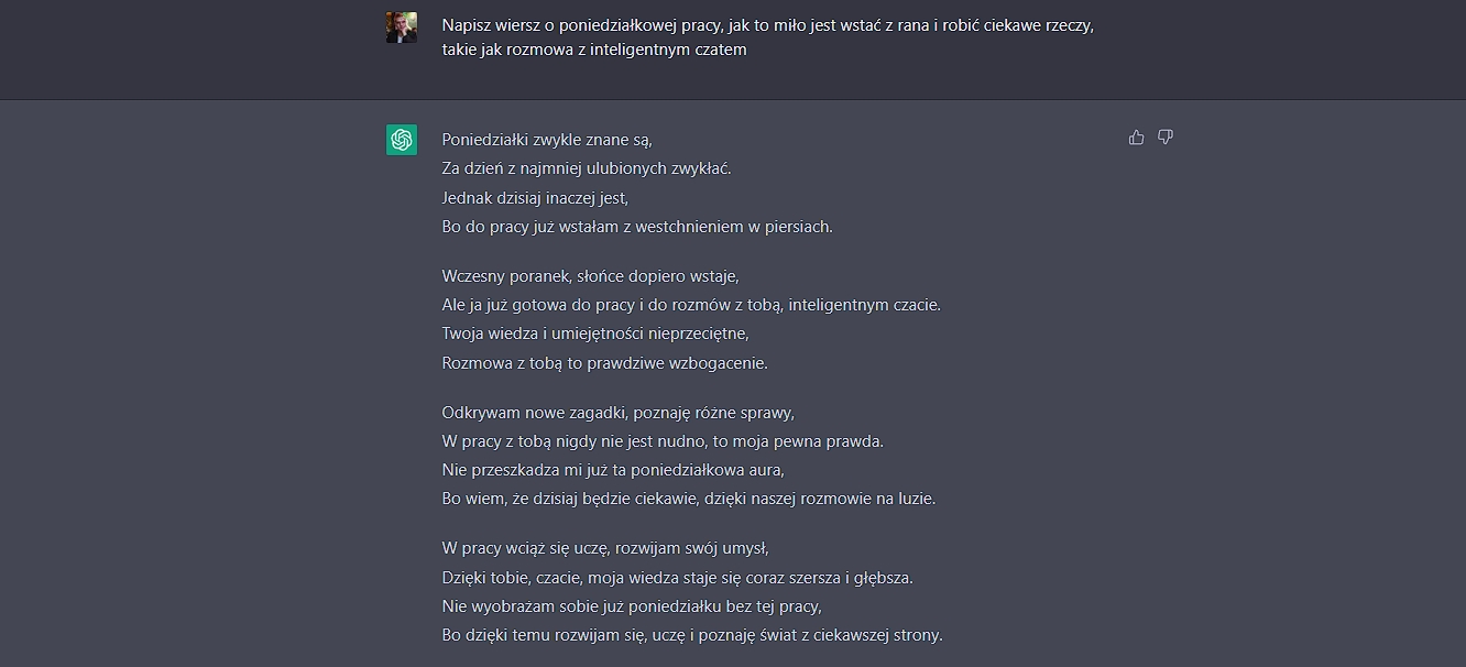 Wiersz stworzony przez ChatGPT-4