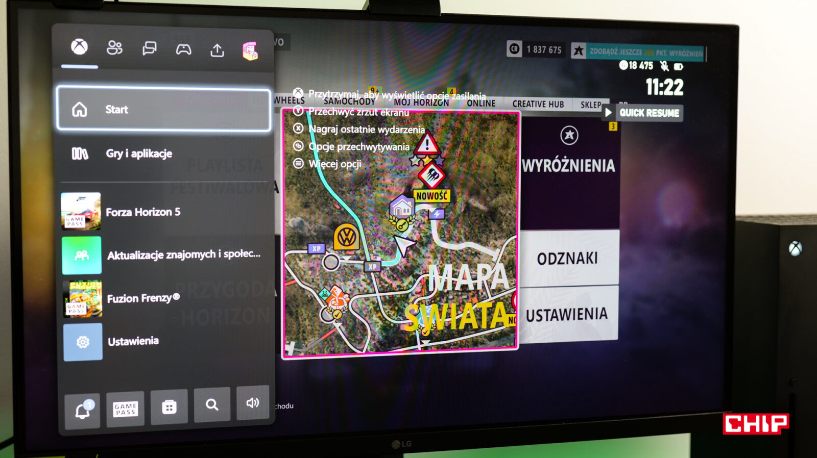 Szybkie menu dostępu w Xbox Series X