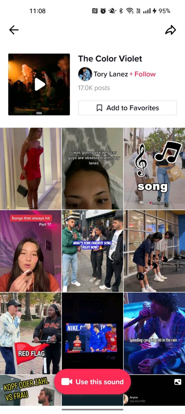 Karta utworu na TikToku