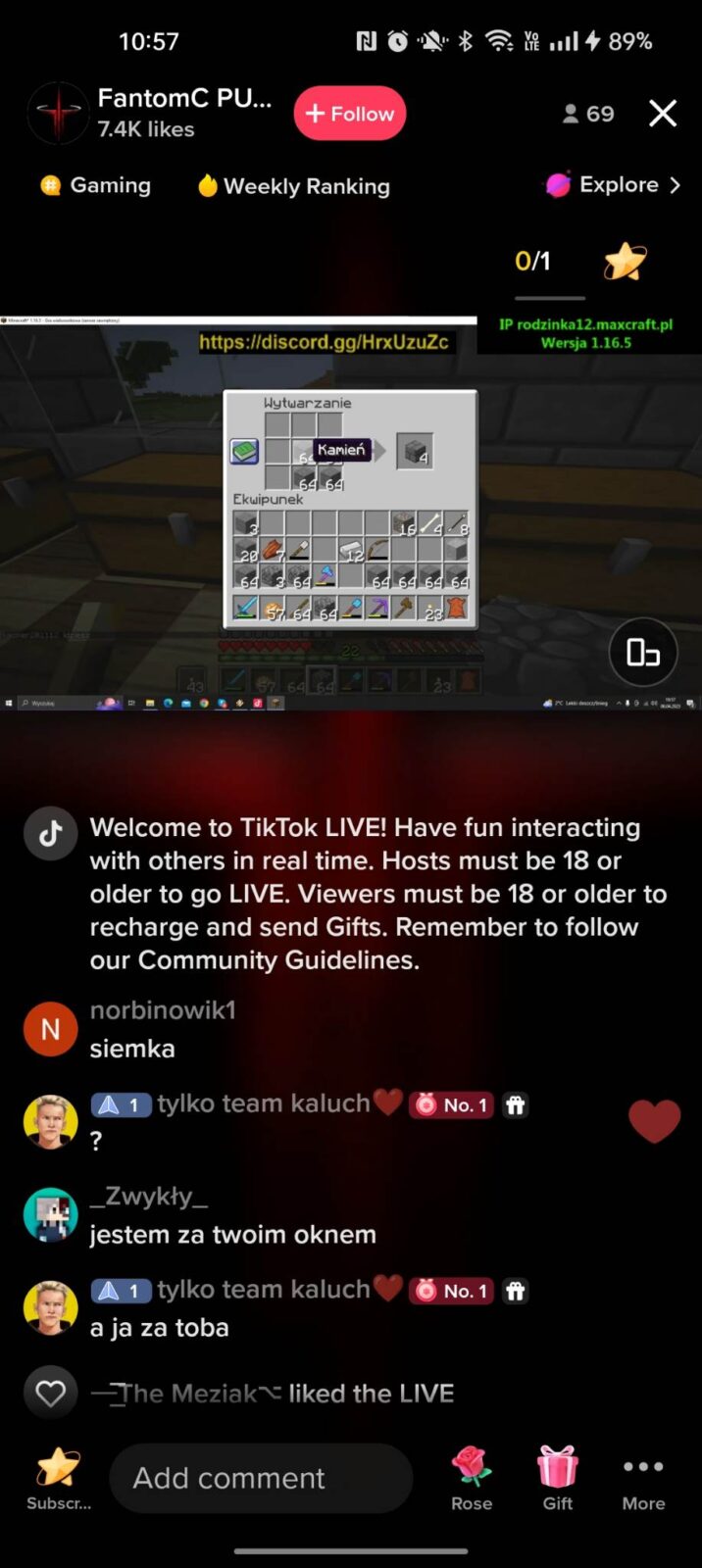 Wygląd transmisji na żywo na TikToku